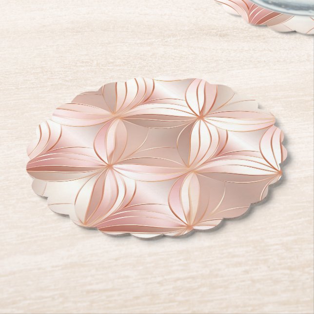 Girly Blush Pink Rose Gold Abstract  Paper Coaster (Angled)