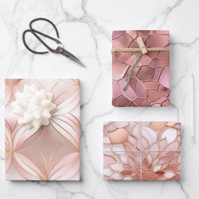 Girly Blush Pink Rose Gold Abstract  Wrapping Paper Sheets (Front)