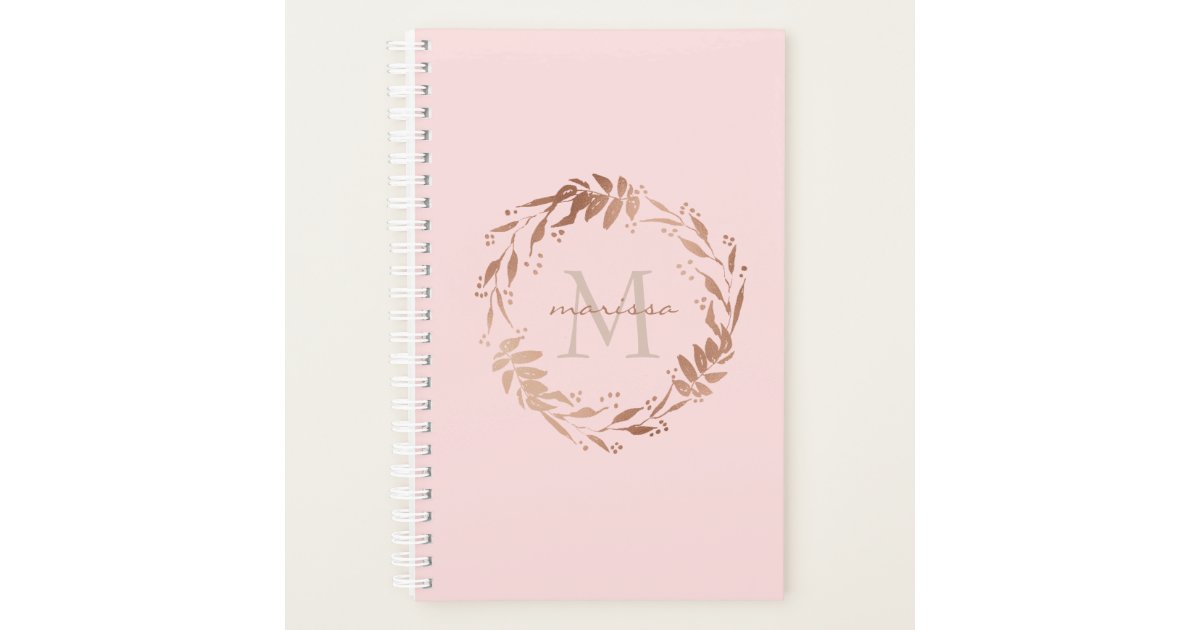 Girly Blush Pink Rose Gold Custom Monogram Planner | Zazzle