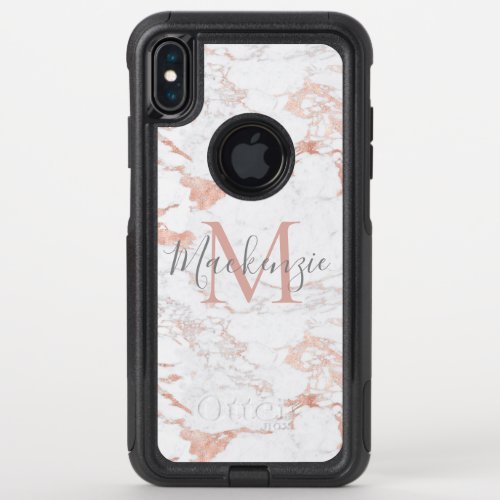 Girly Blush Pink  Rose Gold Foil Monogram OtterBox Commuter iPhone XS Max Case