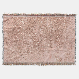 Girly blush pink rose gold glitter marble throw blanket