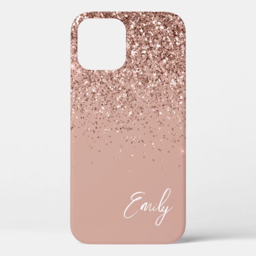 Girly Blush Pink Rose Gold Glitter Monogram Case_M iPhone 12 Case