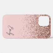 Girly Blush Pink Rose Gold Glitter Monogram Case-Mate iPhone Case (Back (Horizontal))