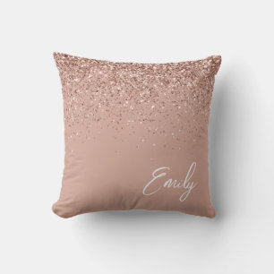 Girly Blush Pink Rose Gold Glitter Monogram Throw  Pillow