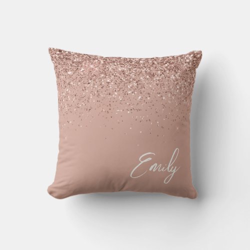 Girly Blush Pink Rose Gold Glitter Monogram Throw  Throw Pillow