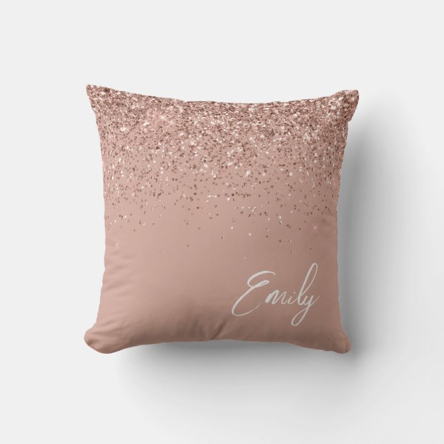 Girly Blush Pink Rose Gold Glitter Monogram Throw  Throw Pillow (Front)