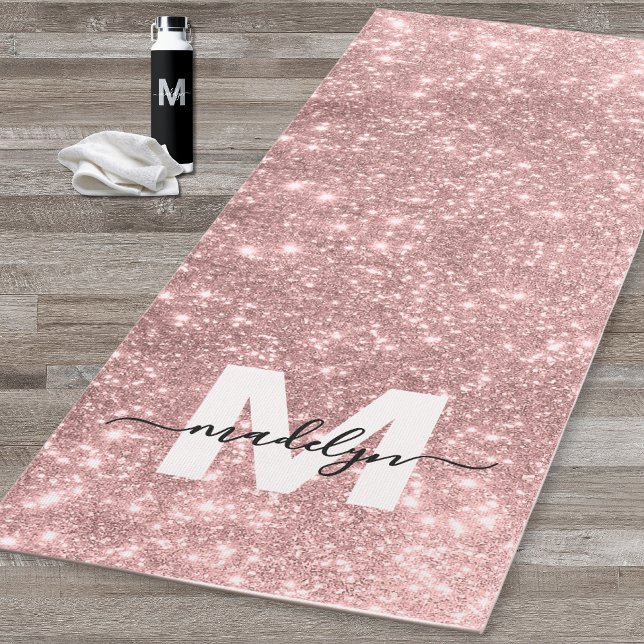 Girly Blush Pink Rose Gold Glitter Name Monogram Yoga Mat (Girly Blush Pink Rose Gold Glitter Name Monogram Yoga Mat )