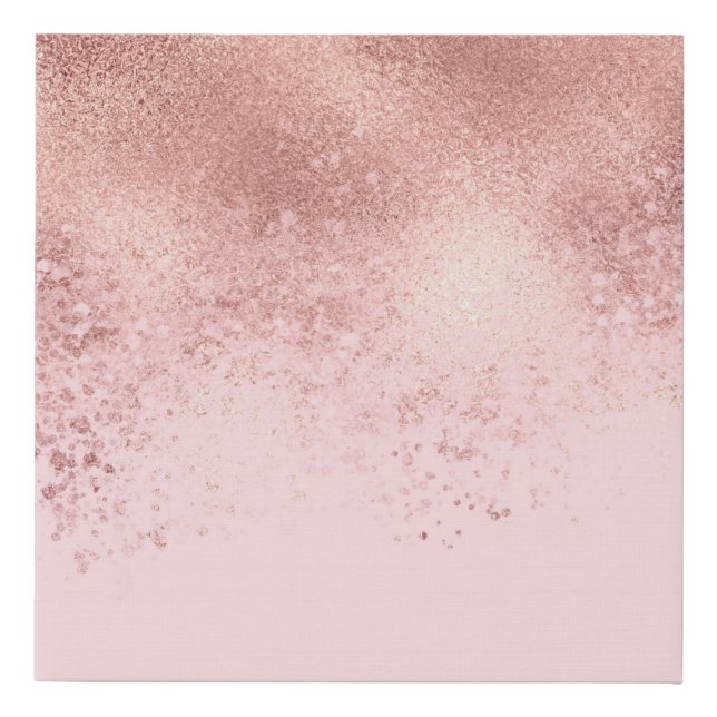 Girly Blush Pink Rose Gold Sprayed Confetti Ombre Faux Canvas Print (Front)
