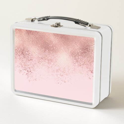 Girly Blush Pink Rose Gold Sprayed Confetti Ombre Metal Lunch Box