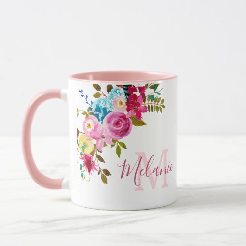 Girly Blush Pink Roses Name Monogram Mug