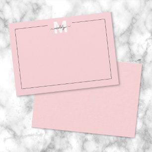 Girly Blush Pink Script  Calligraphy Name Monogram Note Card