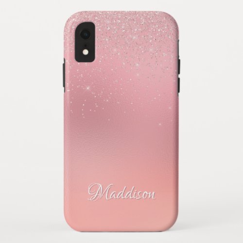 Girly Blush Pink Silver Glitter Personalized Name iPhone XR Case