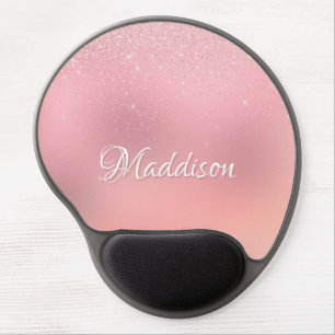 Girly Blush Pink Silver Glitter Personalized Name Gel Mouse Pad