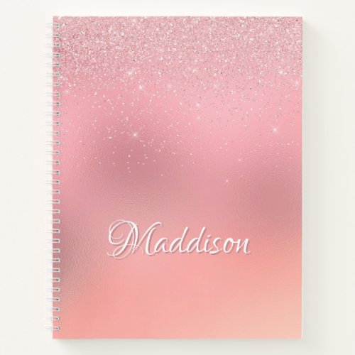 Girly Blush Pink Silver Glitter Personalized Name Notebook
