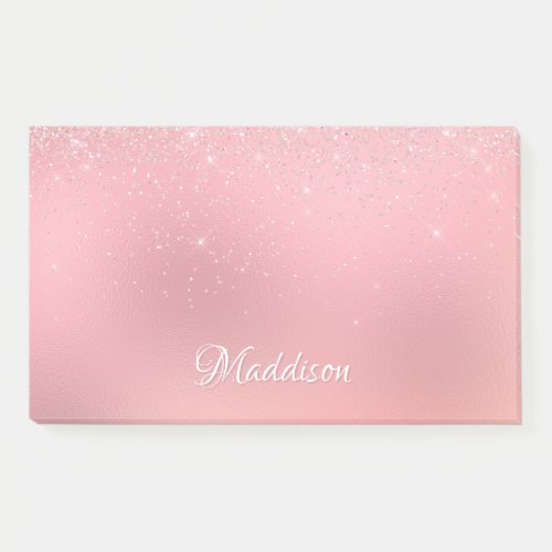 Girly Blush Pink Silver Glitter Personalized Name Post_it Notes