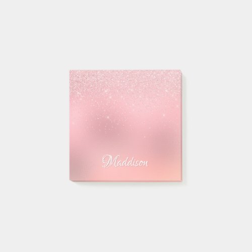 Girly Blush Pink Silver Glitter Personalized Name Post_it Notes