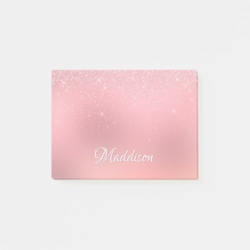 Girly Blush Pink Silver Glitter Personalized Name Post_it Notes