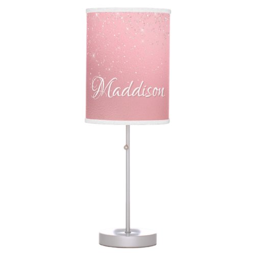 Girly Blush Pink Silver Glitter Personalized Name Table Lamp