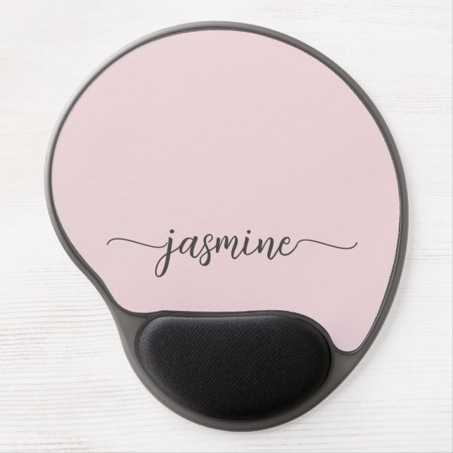 Girly Blush Pink Simple Monogram Name Signature Gel Mouse Pad (Front)