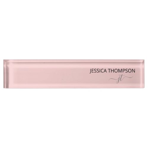 Girly Blush Pink Simple Script Monogram Name Desk Name Plate