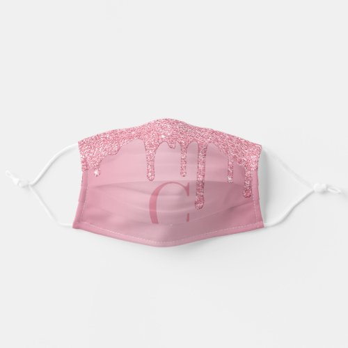 Girly Blush Pink Sparkle Dripping Glitter Monogram Adult Cloth Face Mask