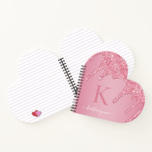 Girly Blush Pink Sparkle Glitter Drips Monogram Notebook