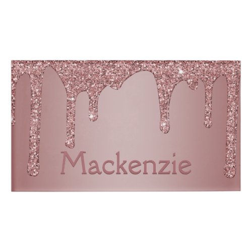 Girly Blush Pink Sparkle Glitter Drips Name Tag