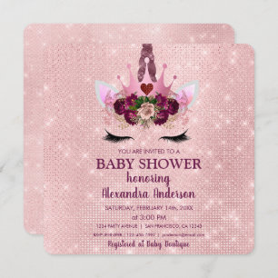 Girly Blush Pink Sparkle Unicorn Baby Shower Invitation
