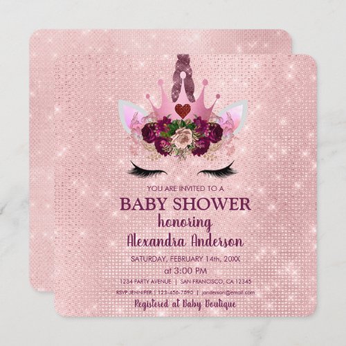 Girly Blush Pink Sparkle Unicorn Baby Shower Invitation