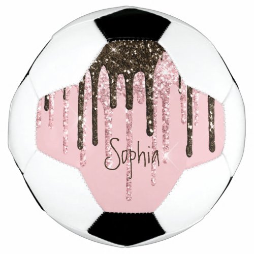 Girly Blush Pink Sparkles Glitter Monogrammed Name Soccer Ball