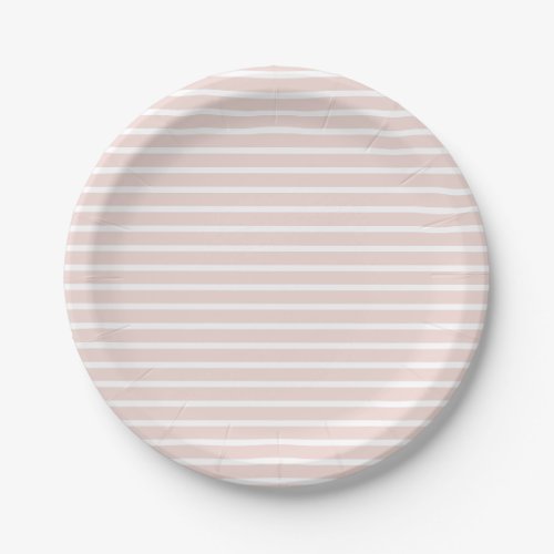Girly blush pink stripes modern cute chic  paper plates