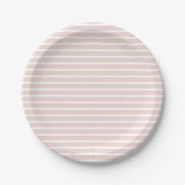 Girly blush pink stripes modern cute chic  paper plates (Front)