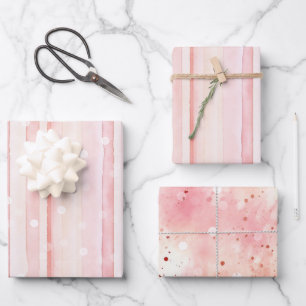 Girly Blush Pink Stripes White Dots Birthday Wrapping Paper Sheets
