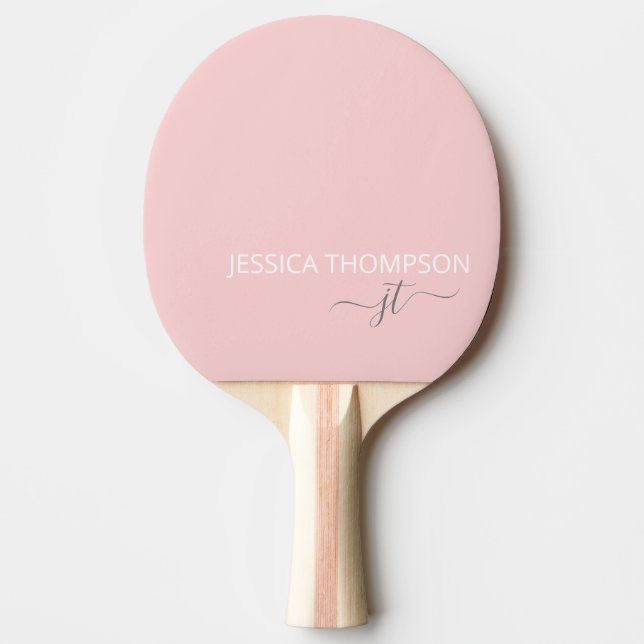 Girly Blush Pink Stylish Modern Monogram Name  Ping Pong Paddle (Front)