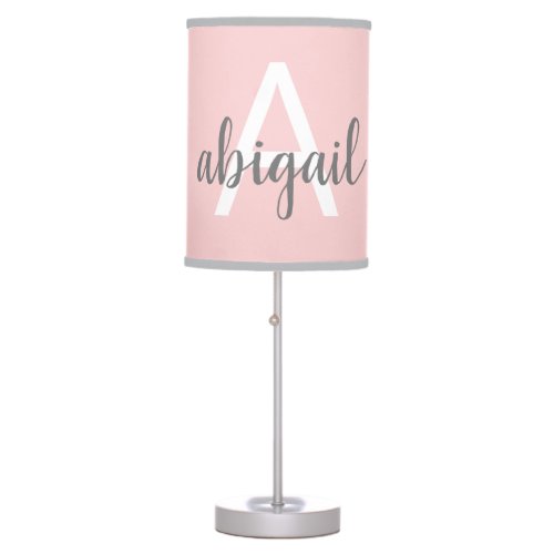 Girly Blush Pink Stylish Modern Monogram Name Table Lamp