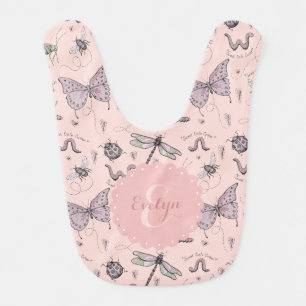 Girly Blush Pink Sweet Little Critter Monogram Baby Bib