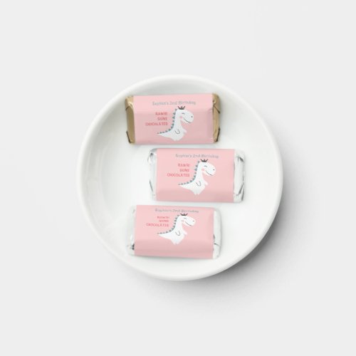 Girly Blush Pink Teal Dinosaur Birthday Thank You Hersheys Miniatures