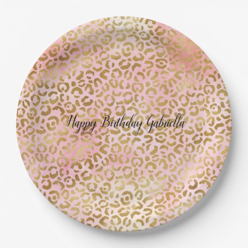 Girly Blush Pink Tie Dye Gold Leopard Print Paper Plates