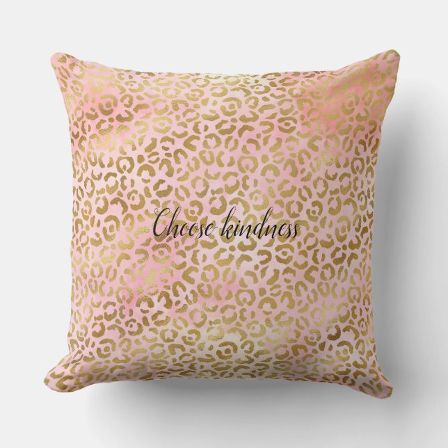 Girly Blush Pink Tie Dye Gold Leopard Print Throw Pillow (Front)