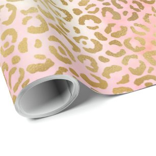 Girly Blush Pink Tie Dye Gold Leopard Print Wrapping Paper