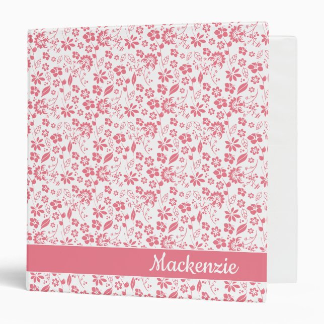 Girly Blush Pink Tropical Flowers 3 Ring Binder (Front/Inside)