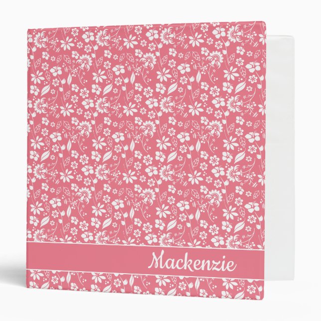 Girly Blush Pink Tropical Spring Flowers 3 Ring Binder (Front/Inside)