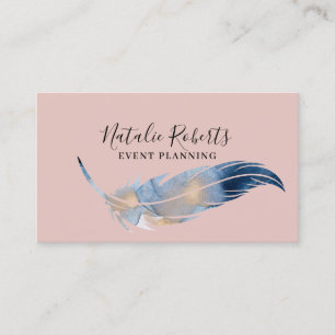 Girly Blush Pink Watercolor Feather Event Planning Business Card