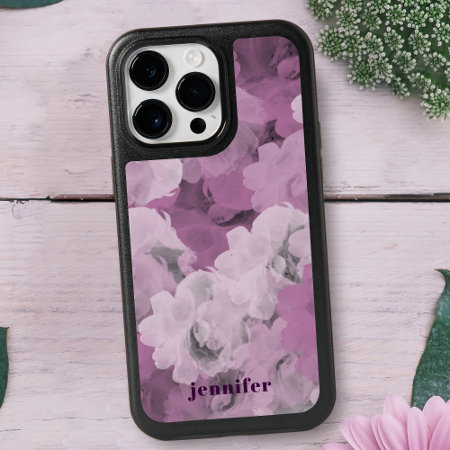 Girly Blush Pink Watercolor Floral Modern Name Iphone 15 Pro Max Case