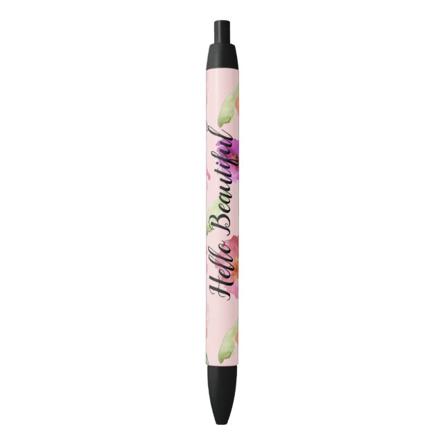 Girly Blush Pink Watercolor Flowers Pen (Front Vertical)