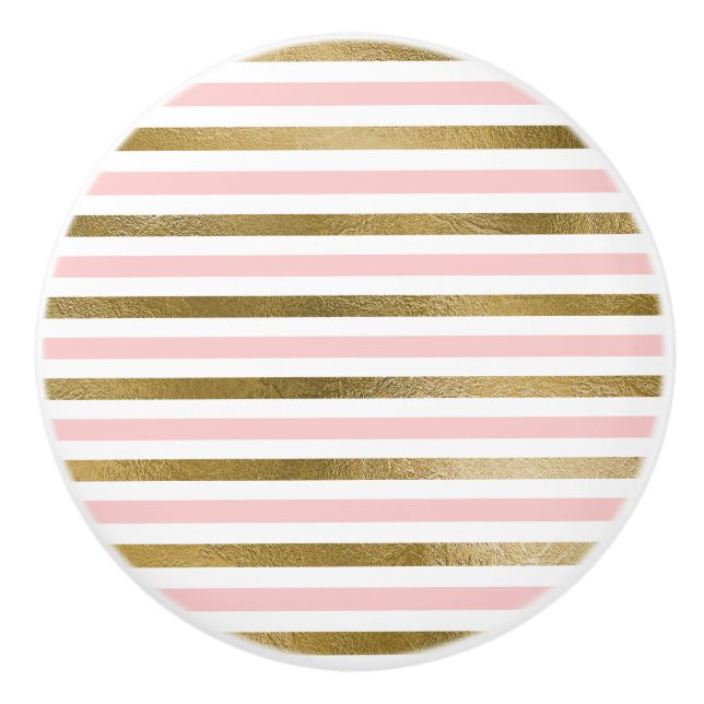 Girly Blush Pink, White and Gold Foil Pattern Ceramic Knob (Front)