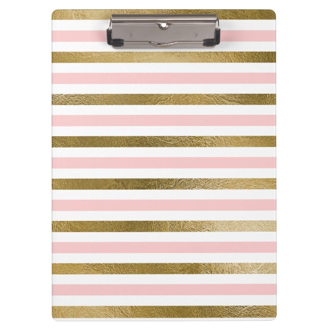 Girly Blush Pink, White and Gold Foil Pattern Clipboard (Front)