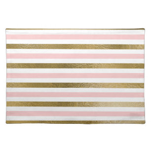 Girly Blush Pink, White and Gold Foil Pattern Cloth Placemat