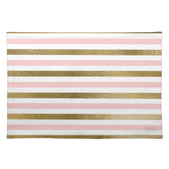 Girly Blush Pink, White and Gold Foil Pattern Cloth Placemat (Front)
