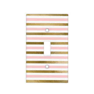 Girly Blush Pink, White and Gold Foil Pattern Light Switch Cover